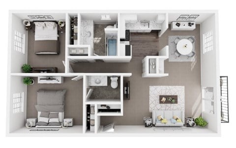 Floor plan for 2 beds, 1.5 baths, 1005 sqft