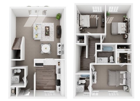 Floor plan for 3 beds, 2.5 baths, 1400 sqft