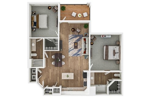 Floor plan for 2 beds, 2 baths, 1106 sqft