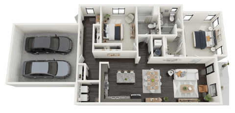 Floor plan for 2 beds, 2 baths, 1388 sqft