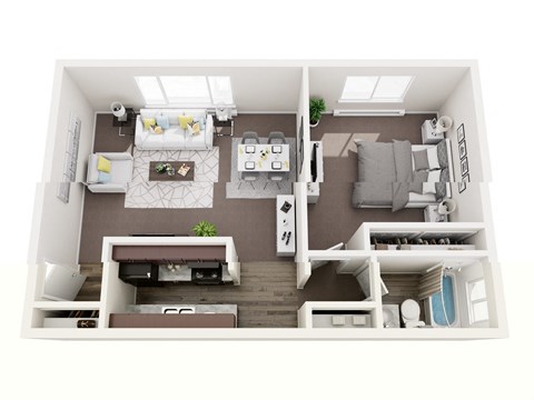 Floor plan for 1 bed, 1 bath, 750 sqft