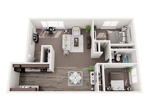 Floor plan for 2 beds, 1 bath, 900 sqft