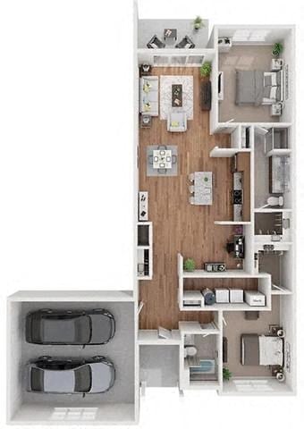 Floor plan for 2 beds, 2 baths, 1498 sqft
