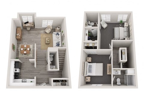Floor plan for 2 beds, 2.5 baths, 1460 sqft