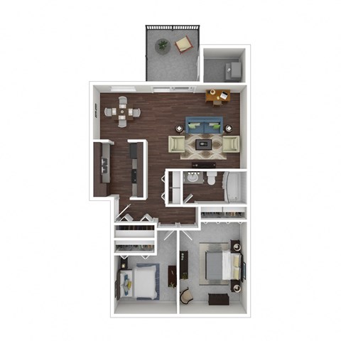 Floor plan for 2 beds, 1 bath, 865 sqft