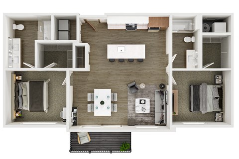 Floor plan for 2 beds, 2 baths, 1055 sqft
