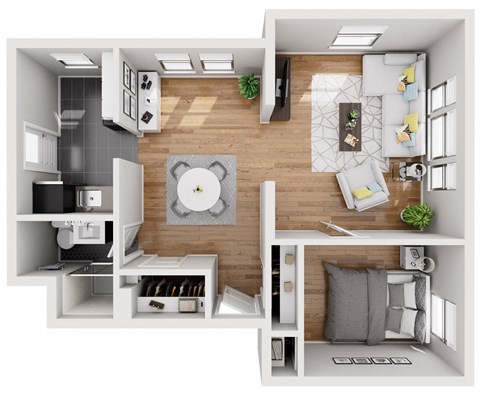 Floor plan for 1 bed, 1 bath, 750 sqft