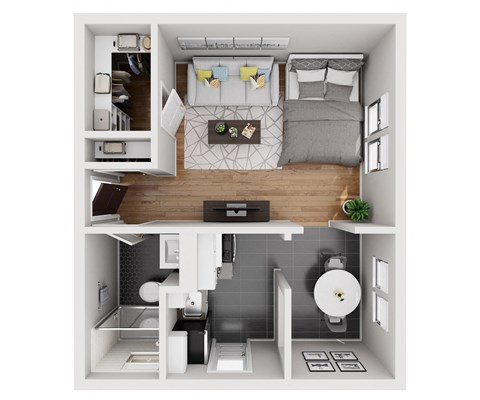 Floor plan for studio, 1 bath, 600 sqft