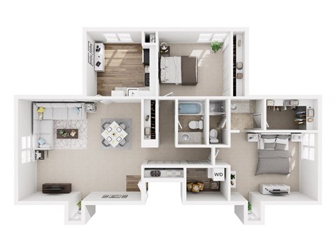 Floor plan for 2 beds, 2 baths, 1330 sqft