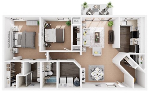 Floor plan for 2 beds, 2 baths, 1100 sqft