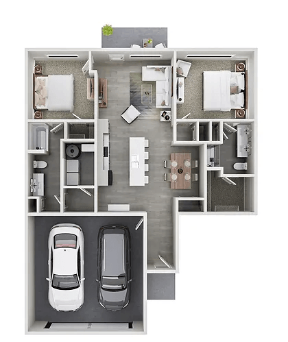 Floor plan for 2 beds, 2 baths, 1220 sqft