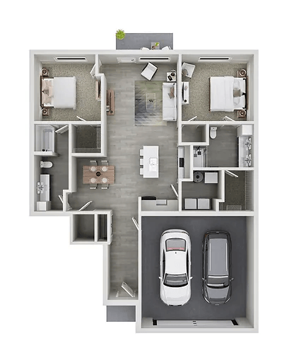 Floor plan for 2 beds, 2 baths, 1288 sqft