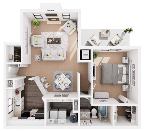Floor plan for 1 bed, 1 bath, 900 sqft