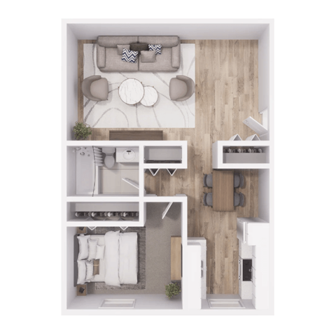 Floor plan for 1 bed, 1 bath, 730 sqft