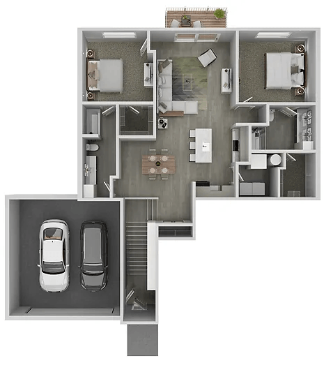 Floor plan for 2 beds, 2 baths, 1342 sqft