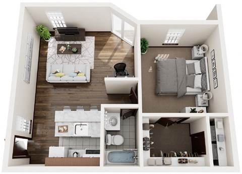 Floor plan for 1 bed, 1 bath, 720 sqft