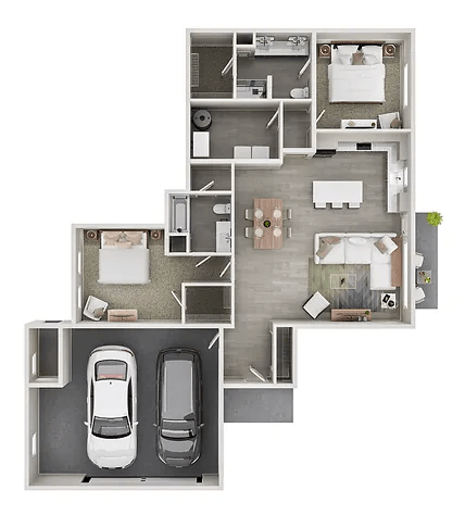 Floor plan for 2 beds, 2 baths, 1386 sqft
