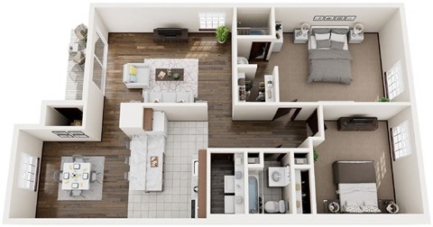 Floor plan for 2 beds, 2 baths, 920 sqft