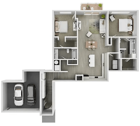 Floor plan for 2 beds, 2 baths, 1420 sqft