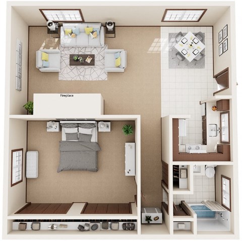 Floor plan for 1 bed, 1 bath, 850 sqft
