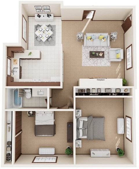 Floor plan for 2 beds, 1 bath, 850 sqft