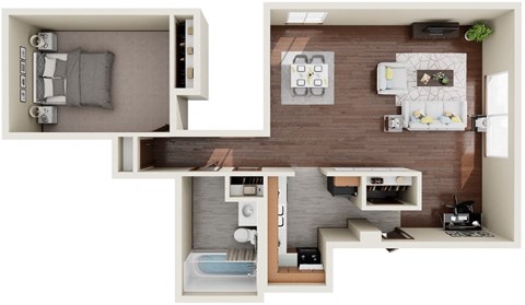 Floor plan for 1 bed, 1 bath, 650 sqft