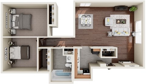 Floor plan for 2 beds, 1 bath, 775 sqft