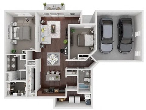 Floor plan for 2 beds, 2 baths, 1295 sqft