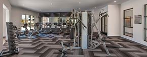 Auburn Hills apartment for rent - A gym with a variety of equipment including treadmills, weights, and exercise machines.