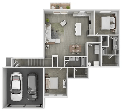 Floor plan for 2 beds, 2 baths, 1447 sqft