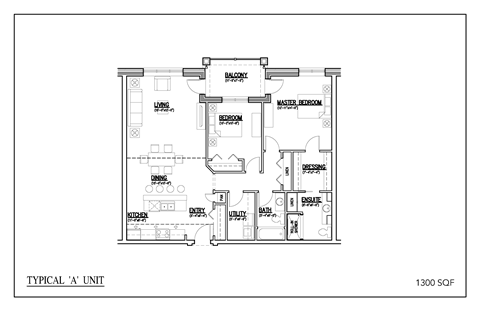 Floor plan for 2 beds, 2 baths, 1214 sqft