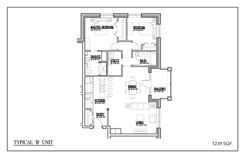 Floor plan for 2 beds, 2 baths, 1153 sqft