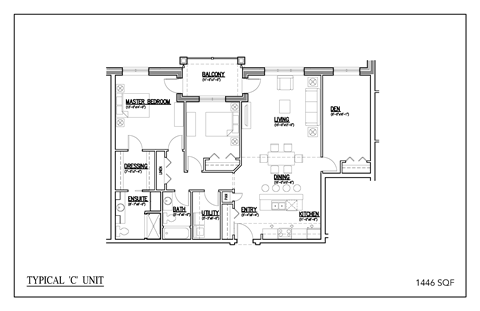 Floor plan for 2 beds, 2 baths, 1360 sqft