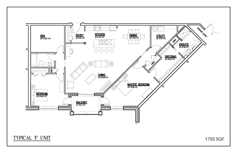 Floor plan for 2 beds, 2 baths, 1664 sqft