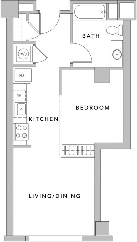 Floor plan for studio, 1 bath, 529 sqft