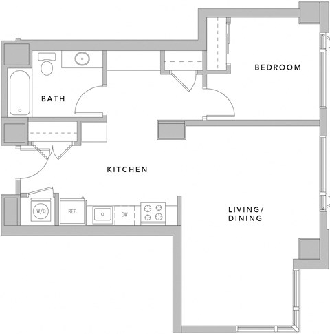 Floor plan for 1 bed, 1 bath, 830 sqft