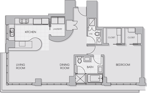 Floor plan for 1 bed, 1 bath