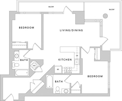 Floor plan for 2 beds, 2 baths, 1016 sqft
