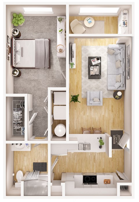 Floor plan for 1 bed, 1 bath, 793 sqft