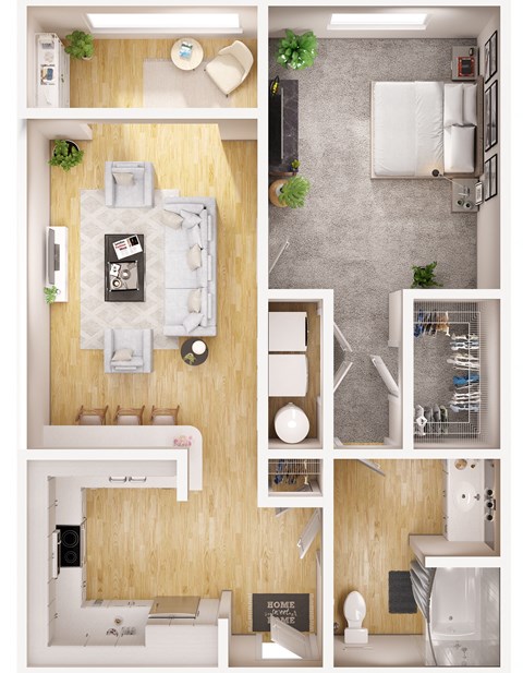 Floor plan for 1 bed, 1 bath, 826 sqft