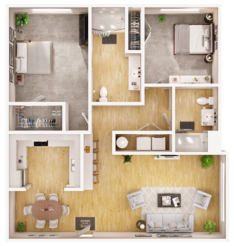 Floor plan for 2 beds, 2 baths, 1171 sqft