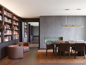 Los Angeles apartment for rent - A modern dining room with a large table and chairs.