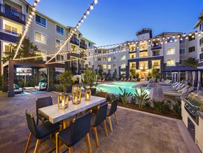 Northridge apartment for rent - a view of a swimming pool at night