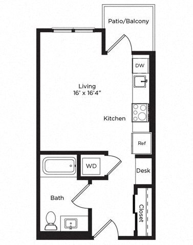 Floor plan for studio, 1 bath, 438 sqft