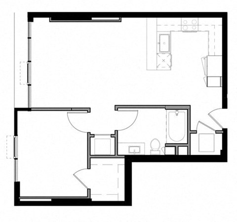 Floor plan for 1 bed, 1 bath, 757 sqft