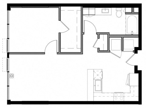Floor plan for 1 bed, 1 bath, 781 sqft
