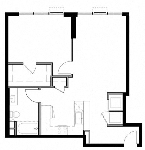 Floor plan for 1 bed, 1 bath, 835 sqft