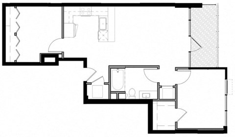 Floor plan for 2 beds, 1 bath, 904 sqft