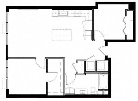 Floor plan for 2 beds, 1 bath, 1014 sqft