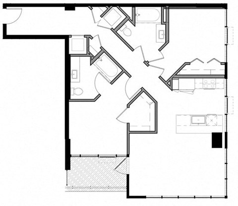 Floor plan for 2 beds, 2 baths, 1151 sqft